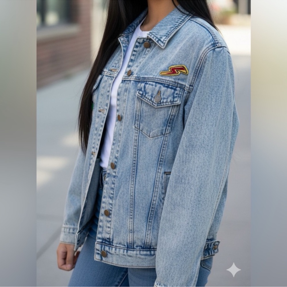 Honey Punch Light Blue Denim Jacket with Patch